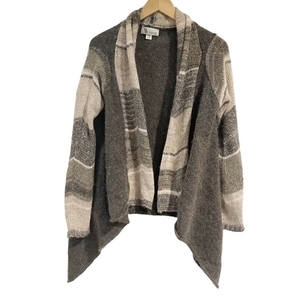 Sisters Women Small Medium Gray Taupe‎ Asymmetrical Cardigan Wool Blend